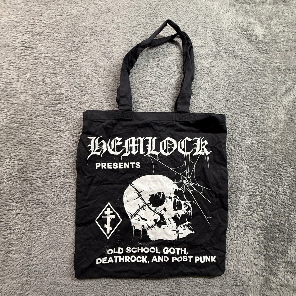 Hemlock Tote Bag Unisex OS Black Excellent Goth Deathrock Post Punk Skull Canvas